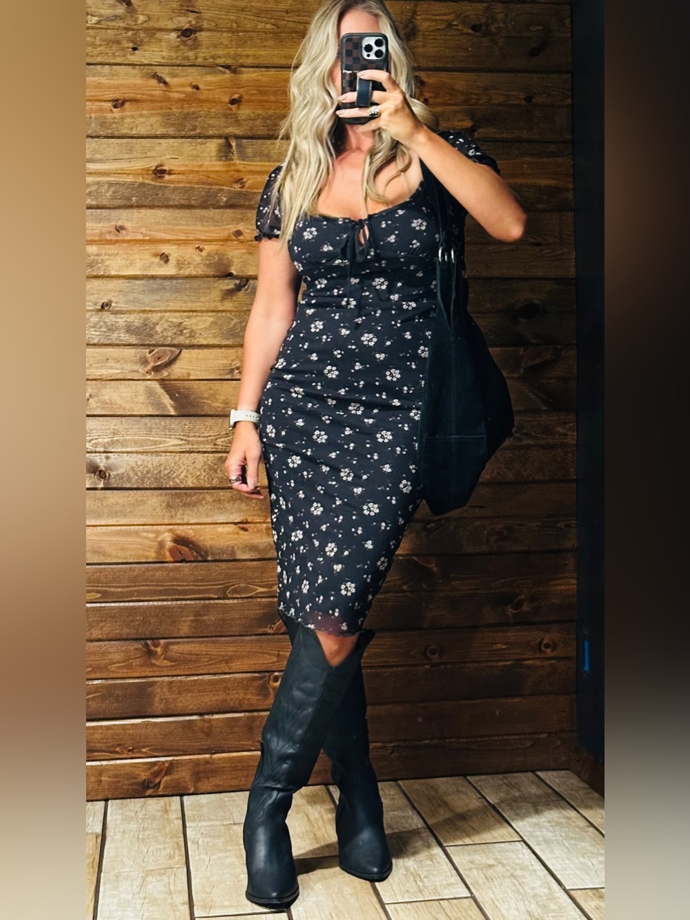 Floral Midi- Black Dress Medium
